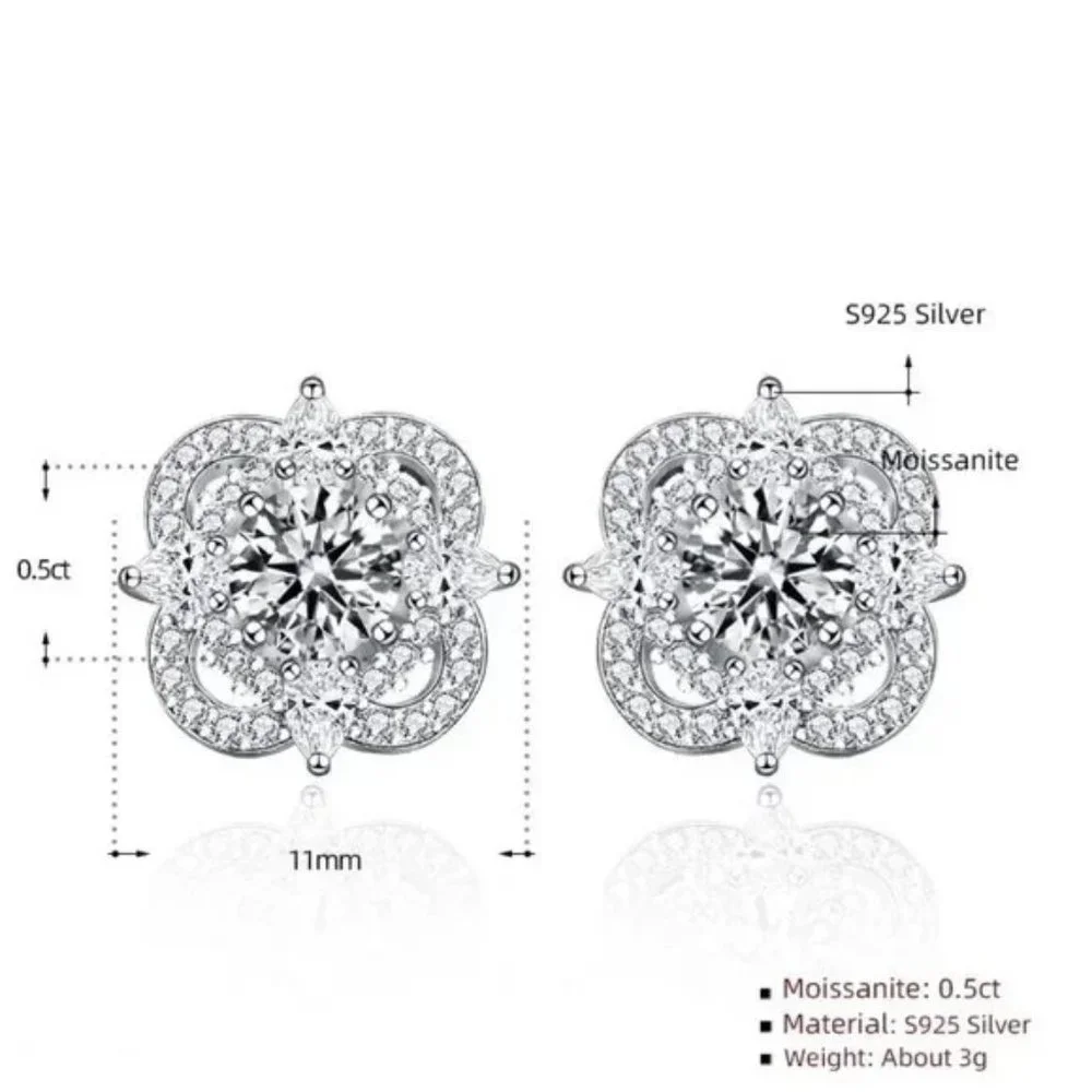 Certified 1ct. t.w. Moissanite Diamond Clover Stud Earrings NEW - Picture 5 of 9